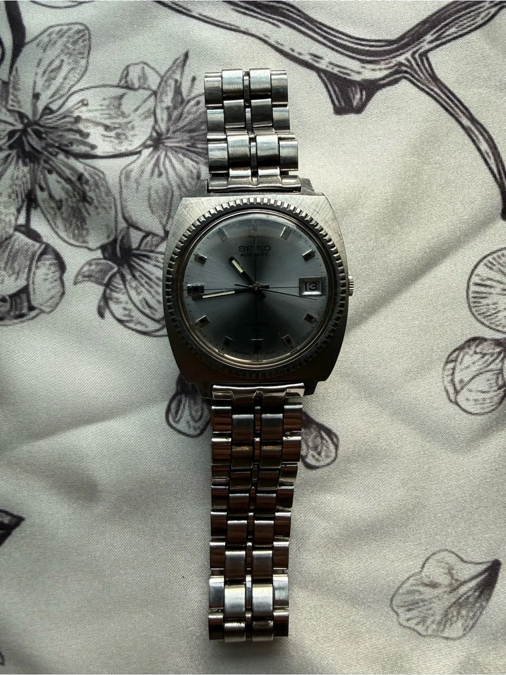 Vintage 1970 Seiko Cushion Automatic 7005-7027 Men’s Watch Triple Silver